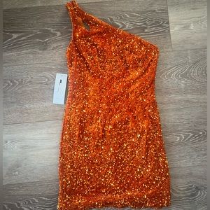 Burnt Orange Sequence Formal Dress